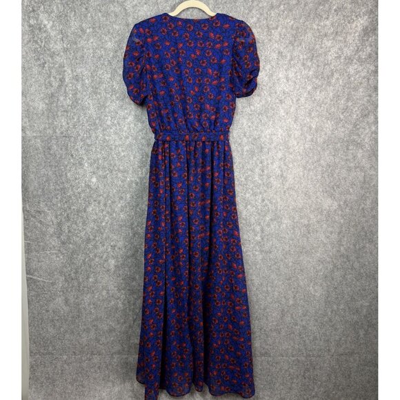 Disney Snow White and the Seven Dwarves Maxi Wrap Dress‎ M Royal Blue Red Floral - Picture 6 of 11